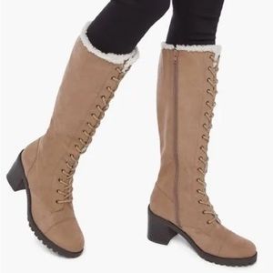 New Justfab Women’s Shoes Asher Sherpa-Lined Lace-Up Boot in taupe size 7
